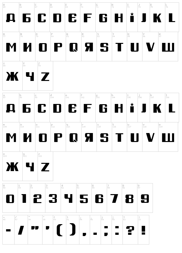 Russian Spring font map
